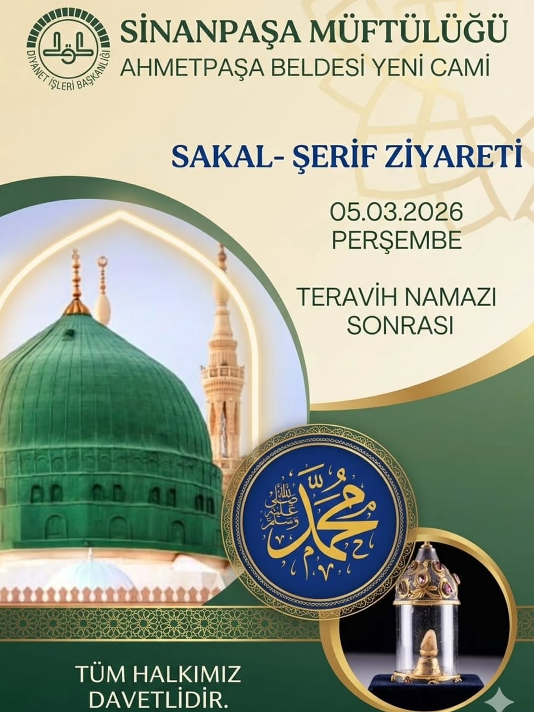 Sinanpaşa Müftülüğü Ahmetpaşa Beldesi'nde Sakal-ı Şerif Ziyareti Düzenlenecek