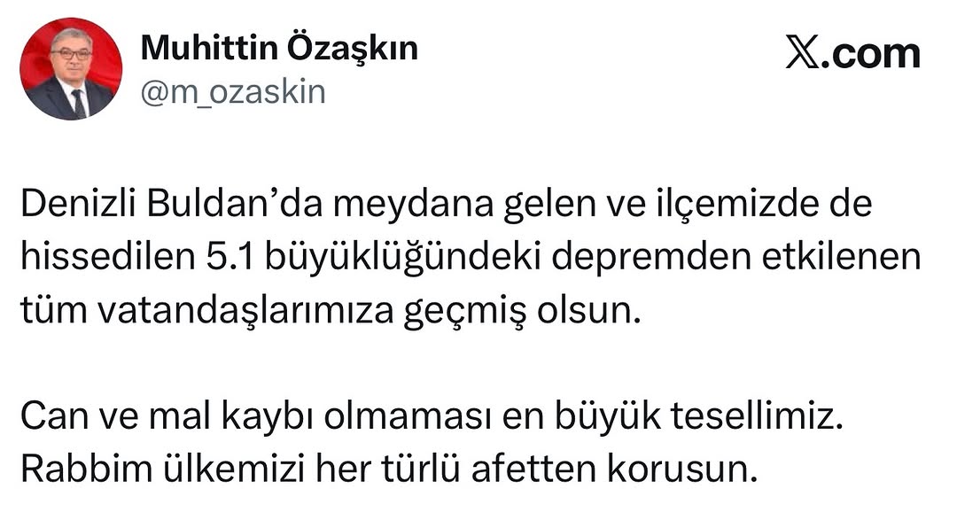 Şuhut Belediye Başkanı Muhuttin Özaşkın'dan Geçmiş Olsun Mesajı