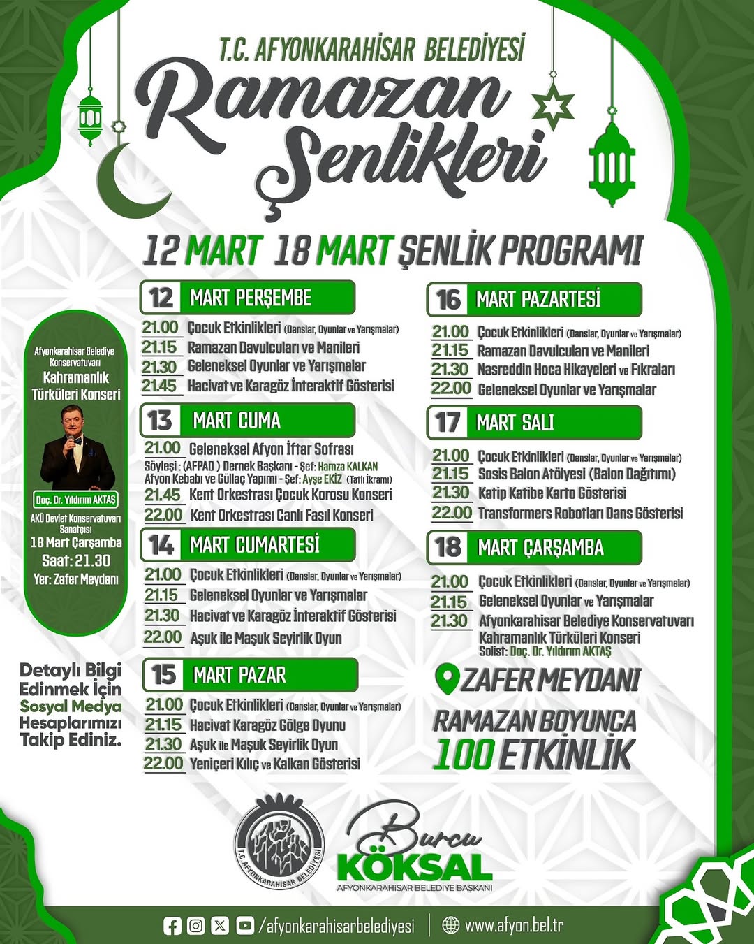 T.C. Afyonkarahisar Belediyesi Ramazan Şenliklerinde Son Hafta Programı Açıklandı