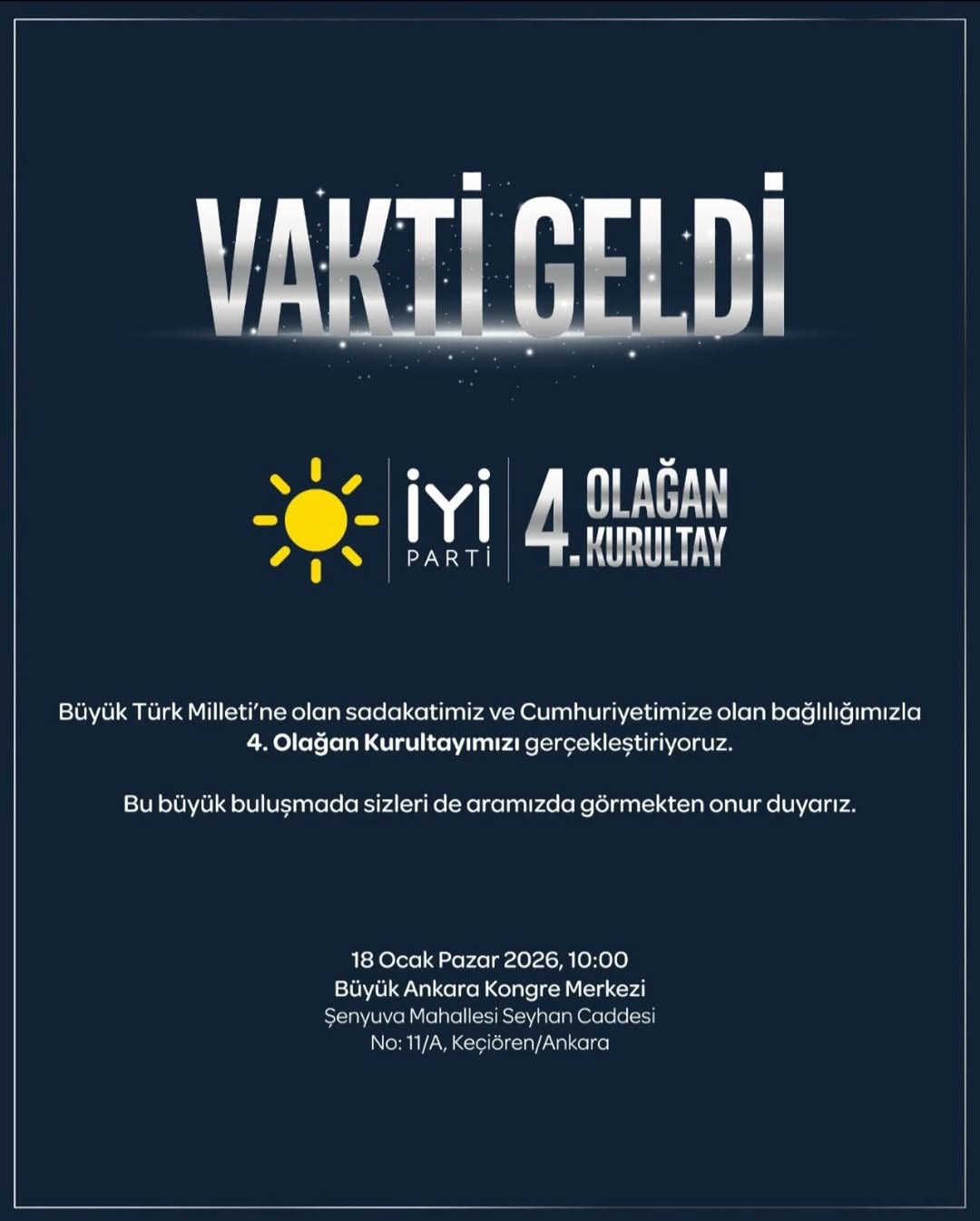 İyi Parti'nin 4. Olağan Kurultayı için Davet Sosyal Medyada Paylaşıldı