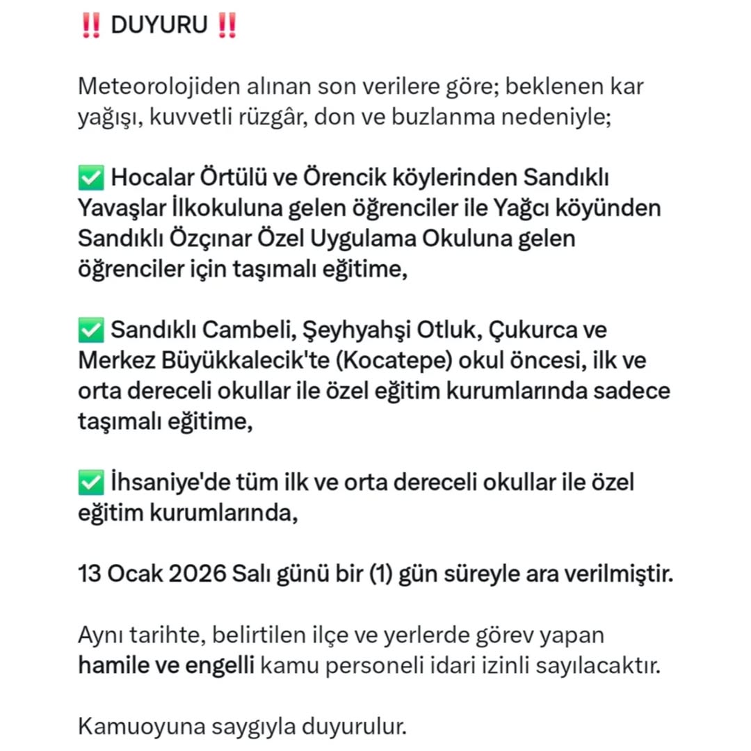 Meteorolojiden Alınan Son Verilere Göre Okullarda Tatil Duyurusu