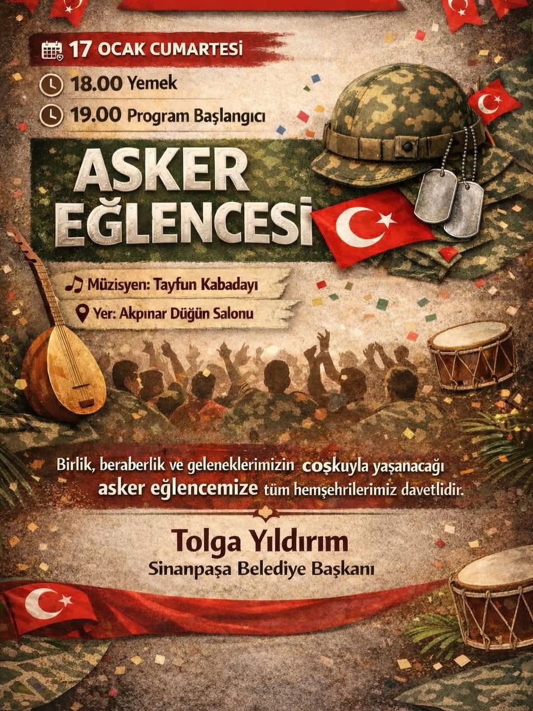 Sinanpaşa Belediye Başkanı Tolga Yıldırım'dan 2. Geleneksel Asker Eğlencesi Duyurusu