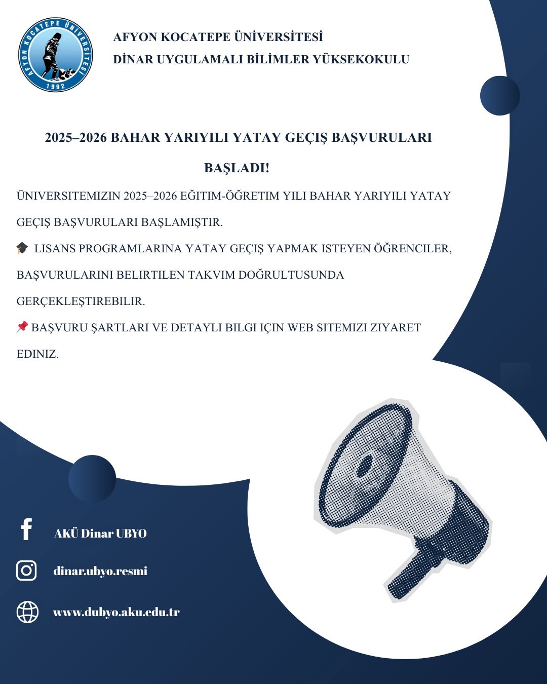 Afyon Kocatepe Üniversitesi Yatay Geçiş Başvurularını Açıkladı