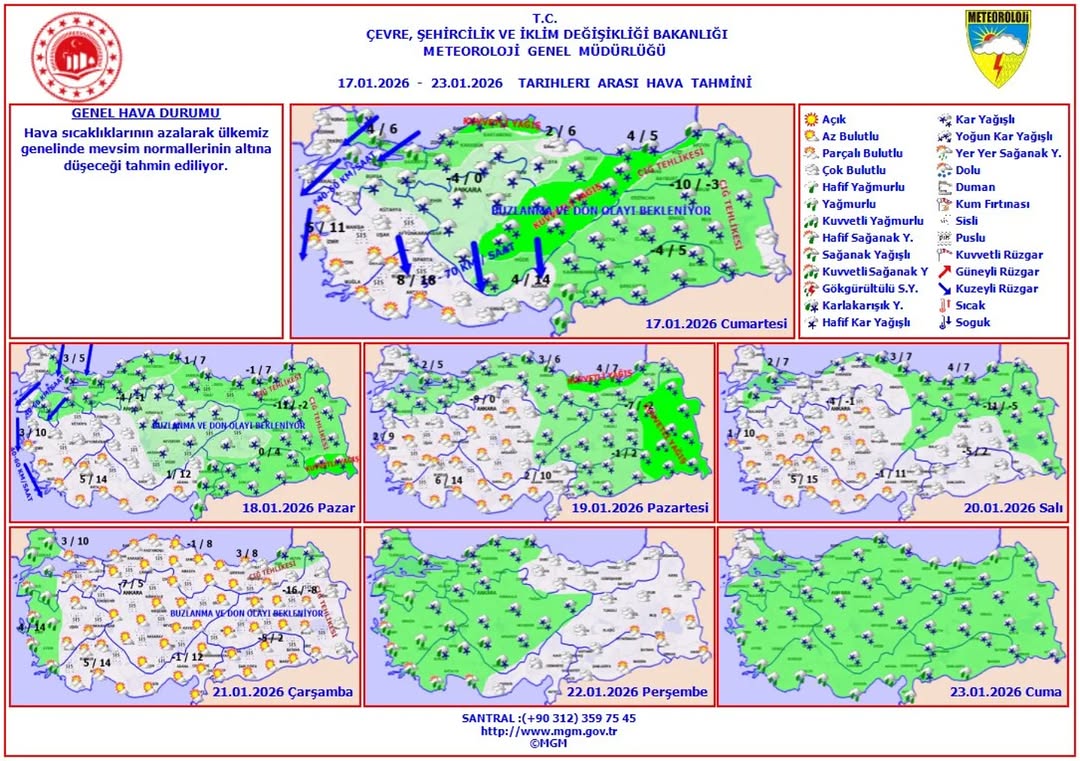 17 - 23 Ocak 2026 Haftalık Hava Tahmini: Mevsim Normallerinin Altında Sıcaklık Bekleniyor
