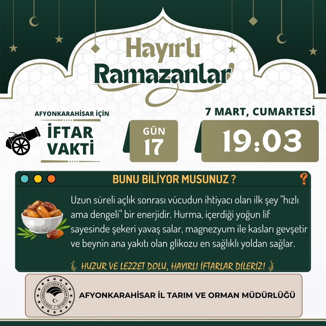 Afyonkarahisar İl Tarım Ve Orman Müdürlüğü'nden İftar Vakti Duyurusu