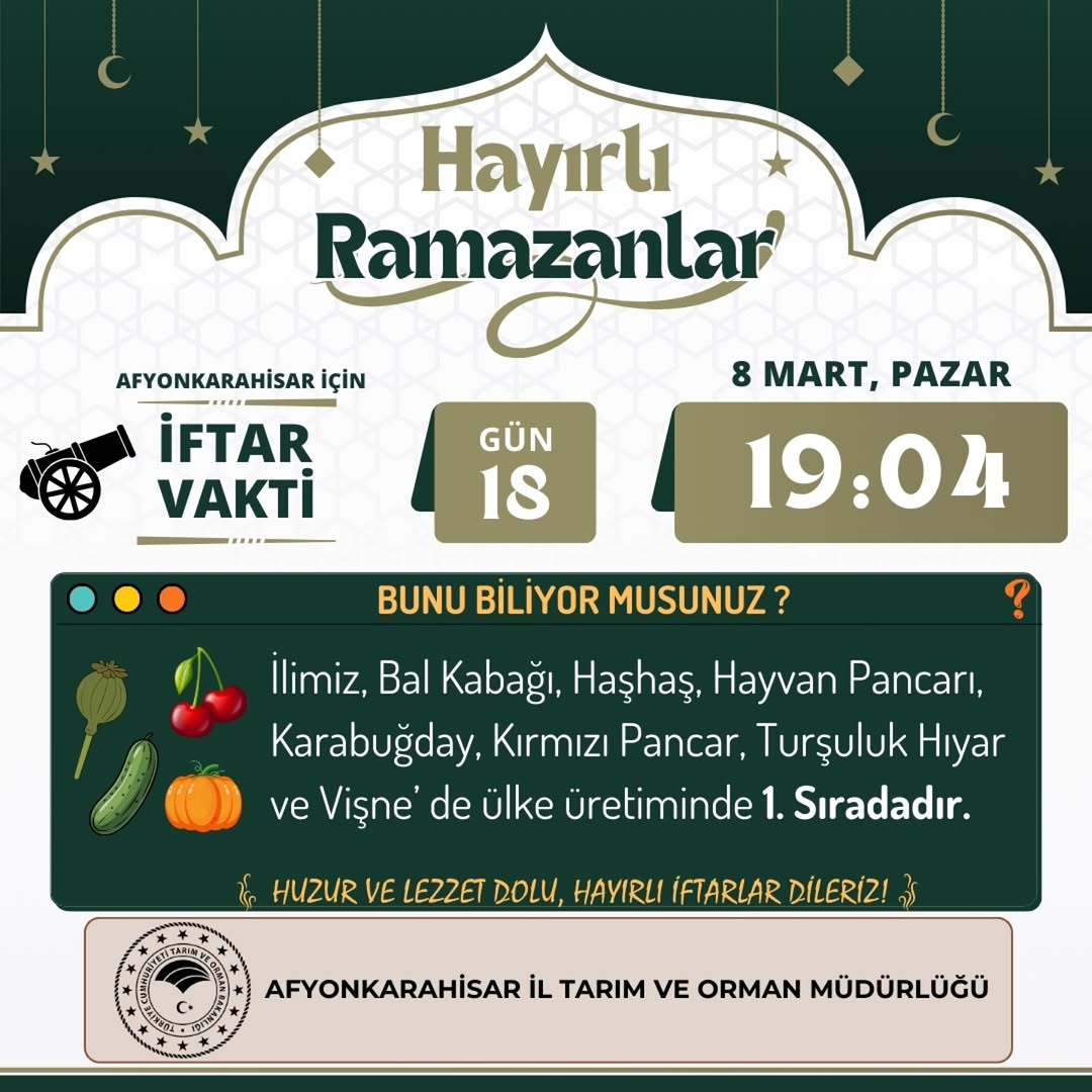 Afyonkarahisar İl Tarım Ve Orman Müdürlüğü İftar Vaktini Duyurdu