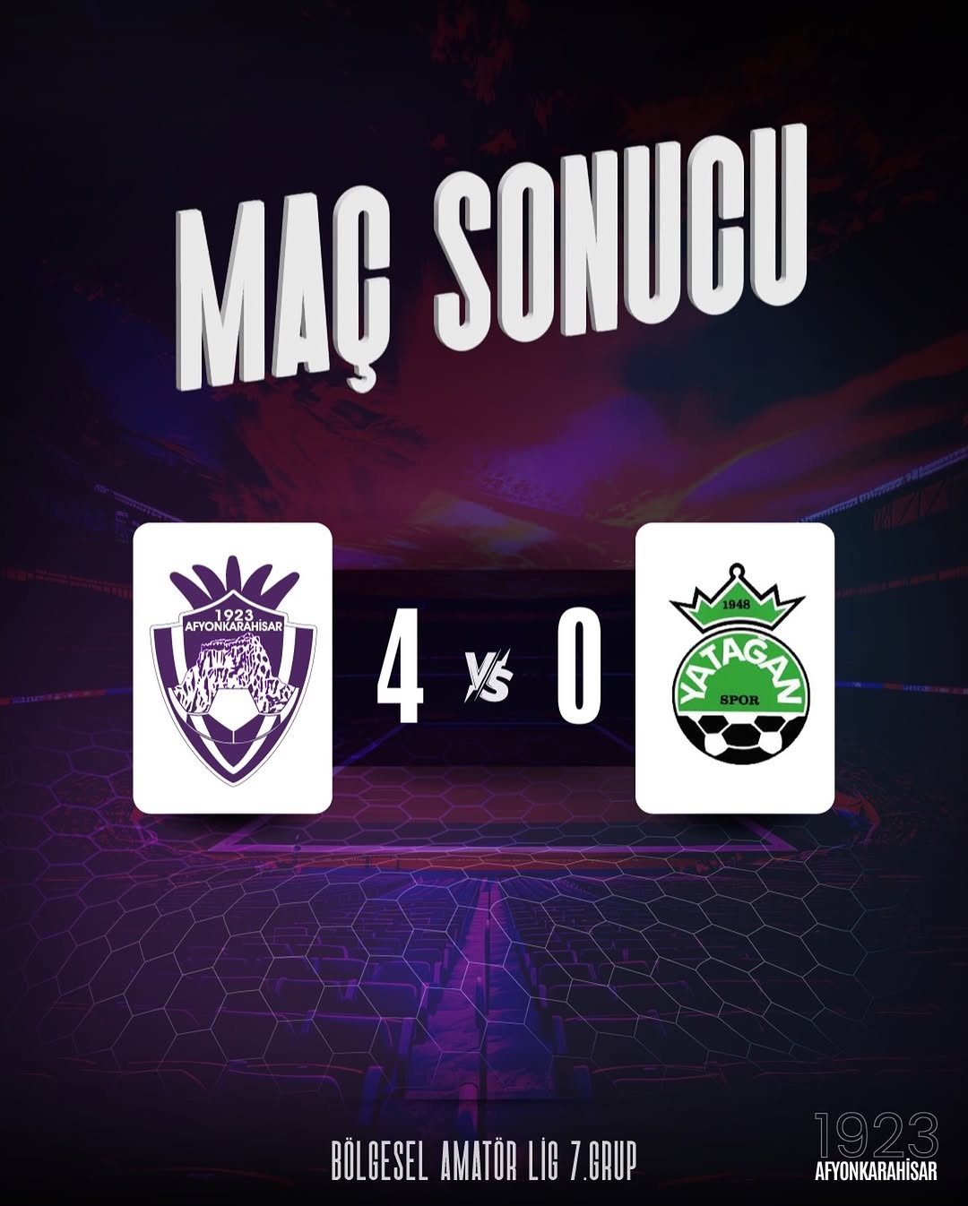 1923 Afyonkarahisar Spor Kulübü Yatağanspor'u 4-0 Mağlup Etti