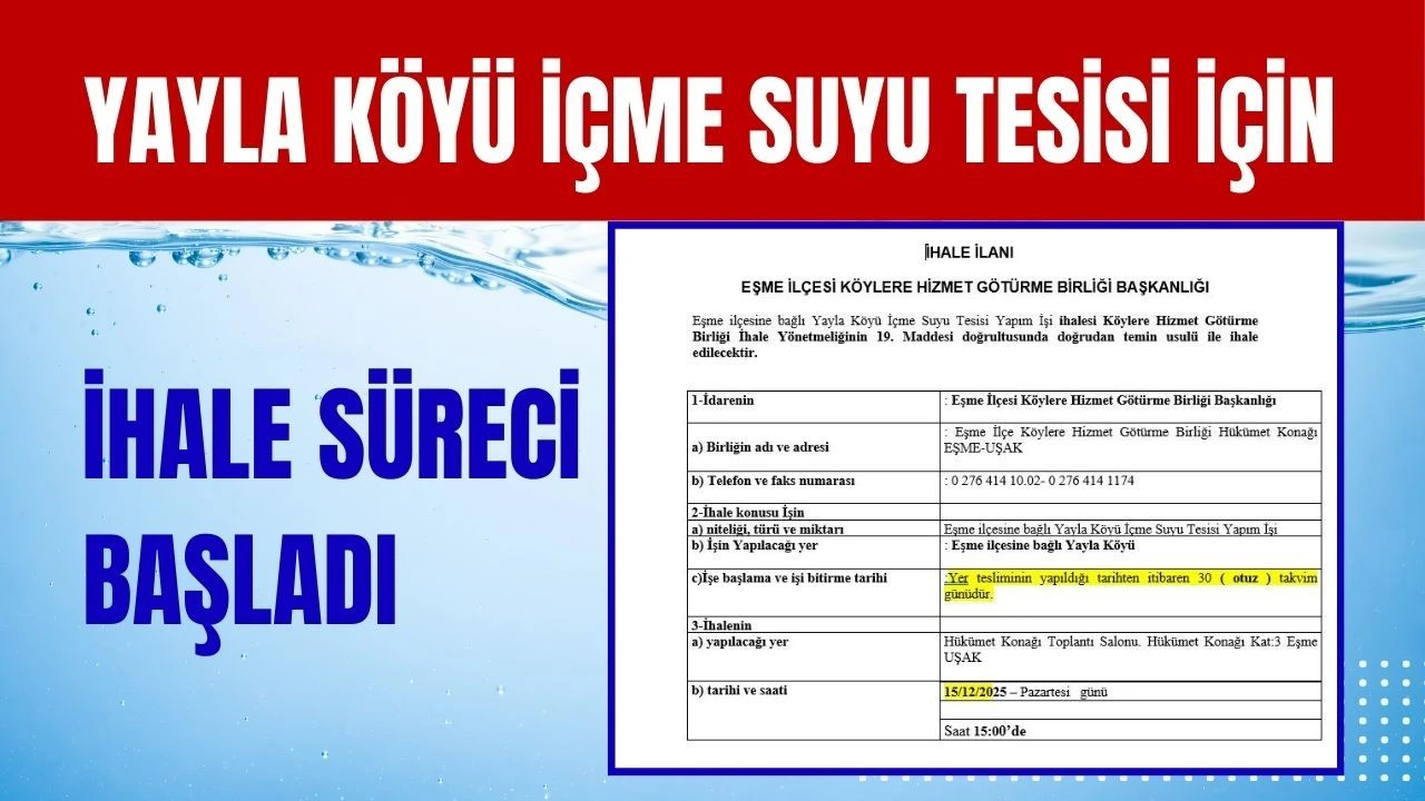 Yayla Köyü İçme Suyu Tesisi İçin İhale Süreci Başladı