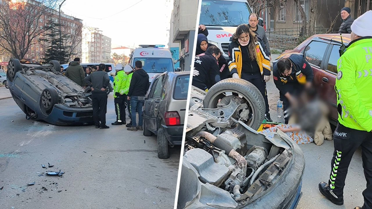 Kütahya’da park halindeki araca çarptıktan sonra devrildi